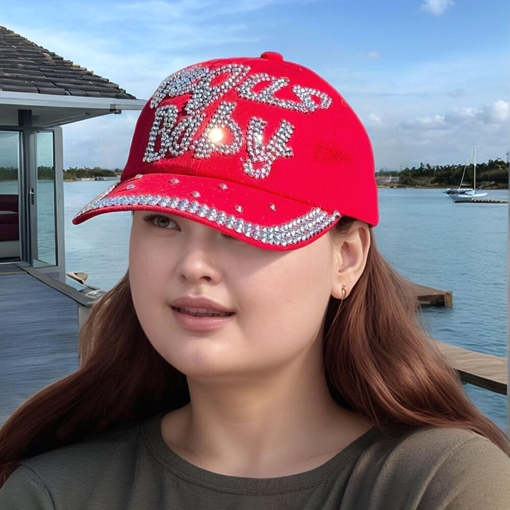 Women's Rhinestone Baseball Cap Bedazzled Distressed Denim Gift - Picture 7 of 9